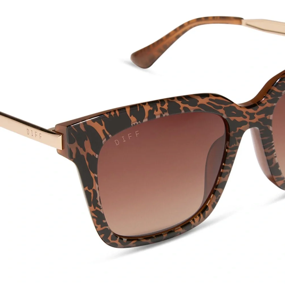 DIFF Bella Sunglasses Animal Print Gold Frame Brown Gradient Lens Square NWT
